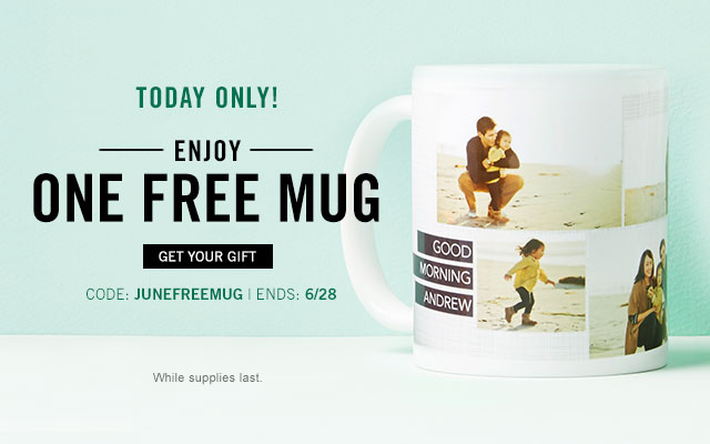 Enjoy one free mug with promo code JUNEFREEMUG, 6/28 only