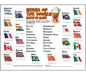 Printable Pub and Party Games: Beers of the World Trivia