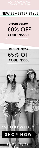Save 65% off on orders over $159 at ROMWE.com with promocode NSS65! Sale ends 8/29
