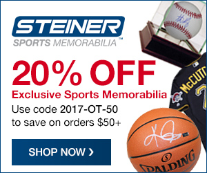 20% Off Orders $50+ at SteinerSports.com with code 2017-OT-50