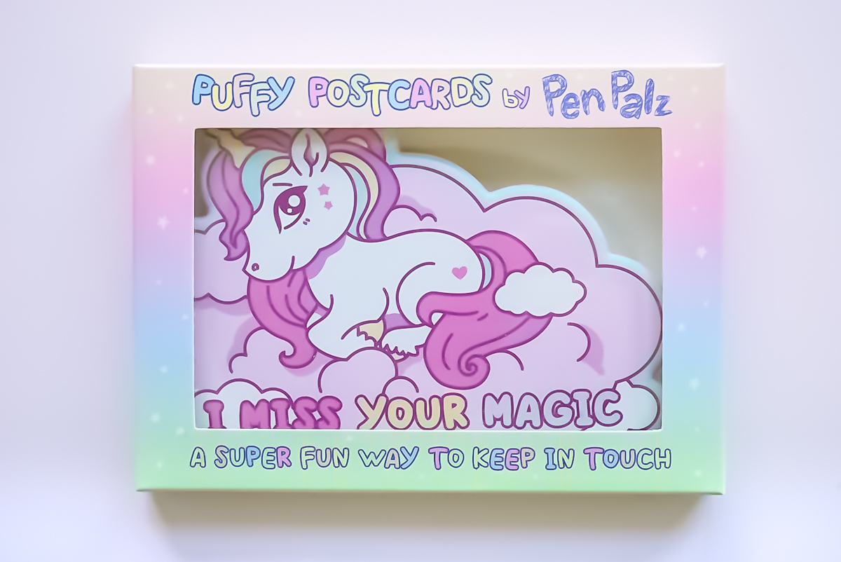 Distance makes the heart grow fonder.  Show your friends and family just how much you miss their magic with these puffy little unicorns.  Send with love and make it puffy!