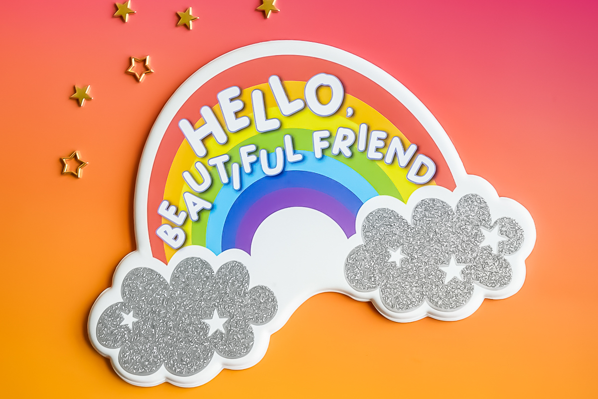 There is nothing more beautiful than friendship.  Surprise your friends by mail with this candy-colored puffy rainbow, showing them just how special they are.  Also available in box sets of 3. Send with love and make it puffy!