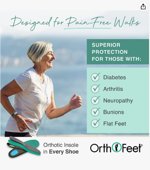 Woman running in Orthofeet Sneakers Shoes designed for pain free walks.