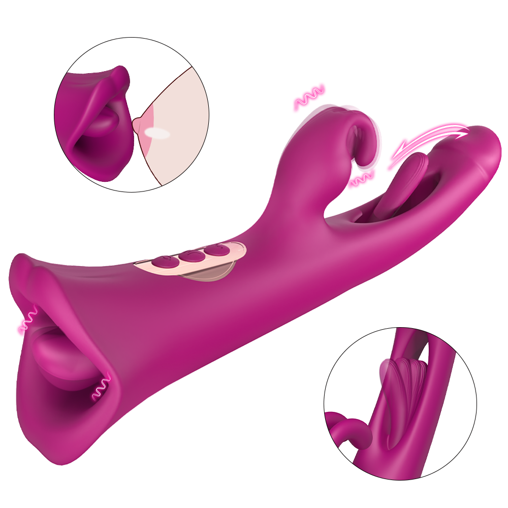 Ltd - 10% S-Hande Dual Ended Rabbit Vibrator with Tongue Licking & Flapping