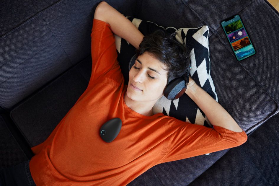 woman using headphones