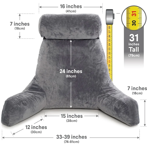XXL Husband Pillow Dark Grey Backrest with Arms - Reading Pillow 