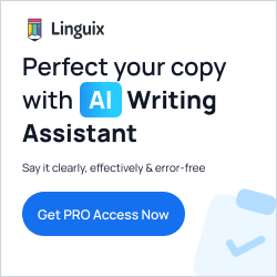 Perfect your writing with Linguix Writing Assistant! Say it clearly, effectively and error-free. Get PRO access now!