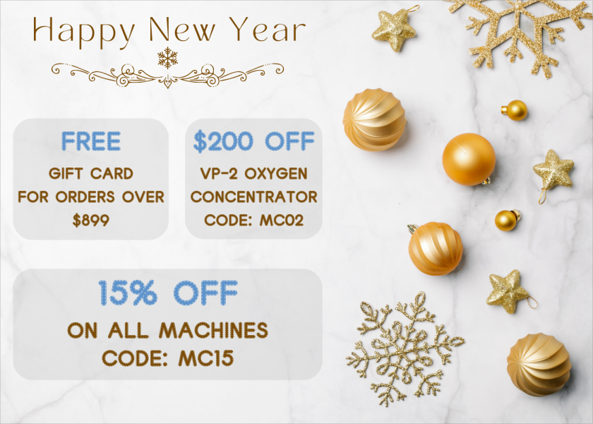 15% off all oxygen concentrators / $200 off VP-2 / Free gift card for orders over $899