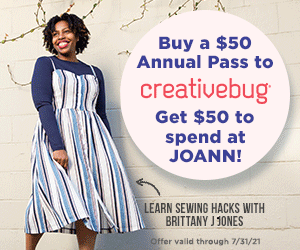 Buy a $50 annual pass to Creativebug and get $50 to spend at JOANN