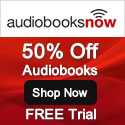 AudiobooksNow banner image text reads: audiobooksnow 50%off Audio books Shop Now Free Trial Link opens in a new page. - Digital Audiobooks for Less