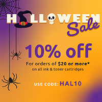 HALLOWEEN SALE LIVE  10% OFF FOR ORDERS OF $20 OR MORE* on all ink &amp; toner cartridges. USE CODE - HAL10