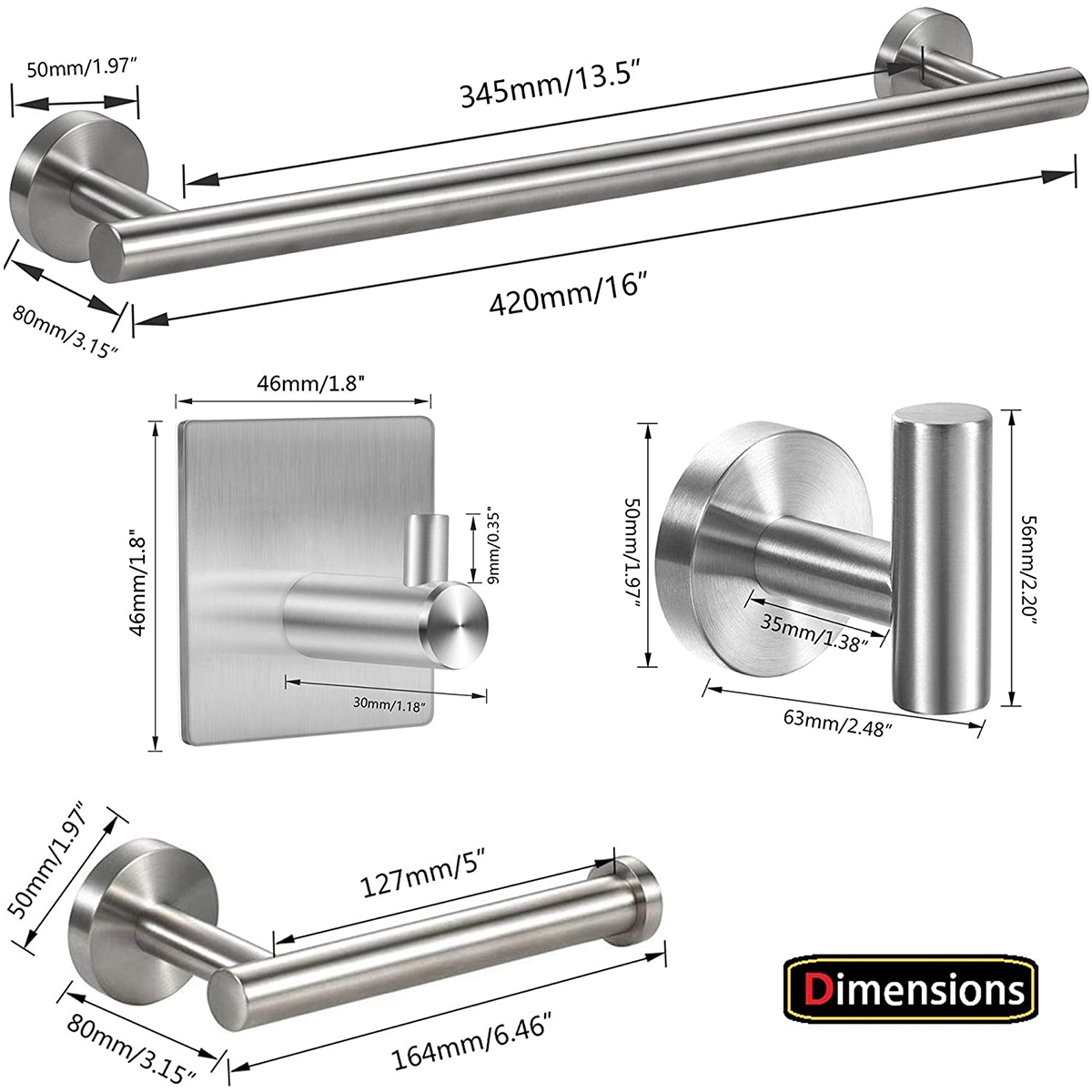 BHS05BN 6 Pcs Bathroom Hardware Set Brushed Nickel