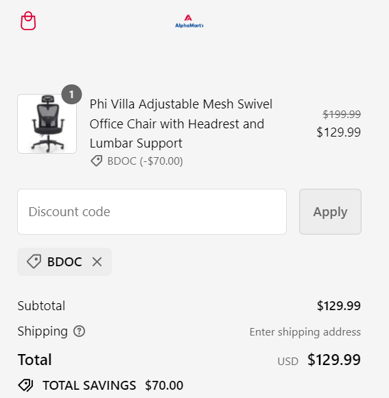 Adjustable Mesh Office Chair $129.99 with code:BDOC