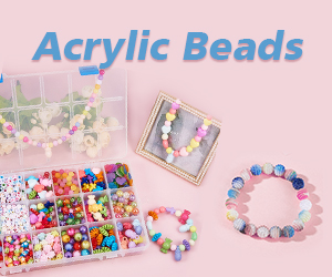 Large selection of acrylic beads are available in vivid colors and shapes