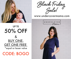 BOGO Thứ Sáu Đen! Giảm giá 50% trên toàn bộ trang web (giá đã chiết khấu trên trang web) cộng với Mua một tặng một MIỄN PHÍ với mã BOGO tại Undercover Mama