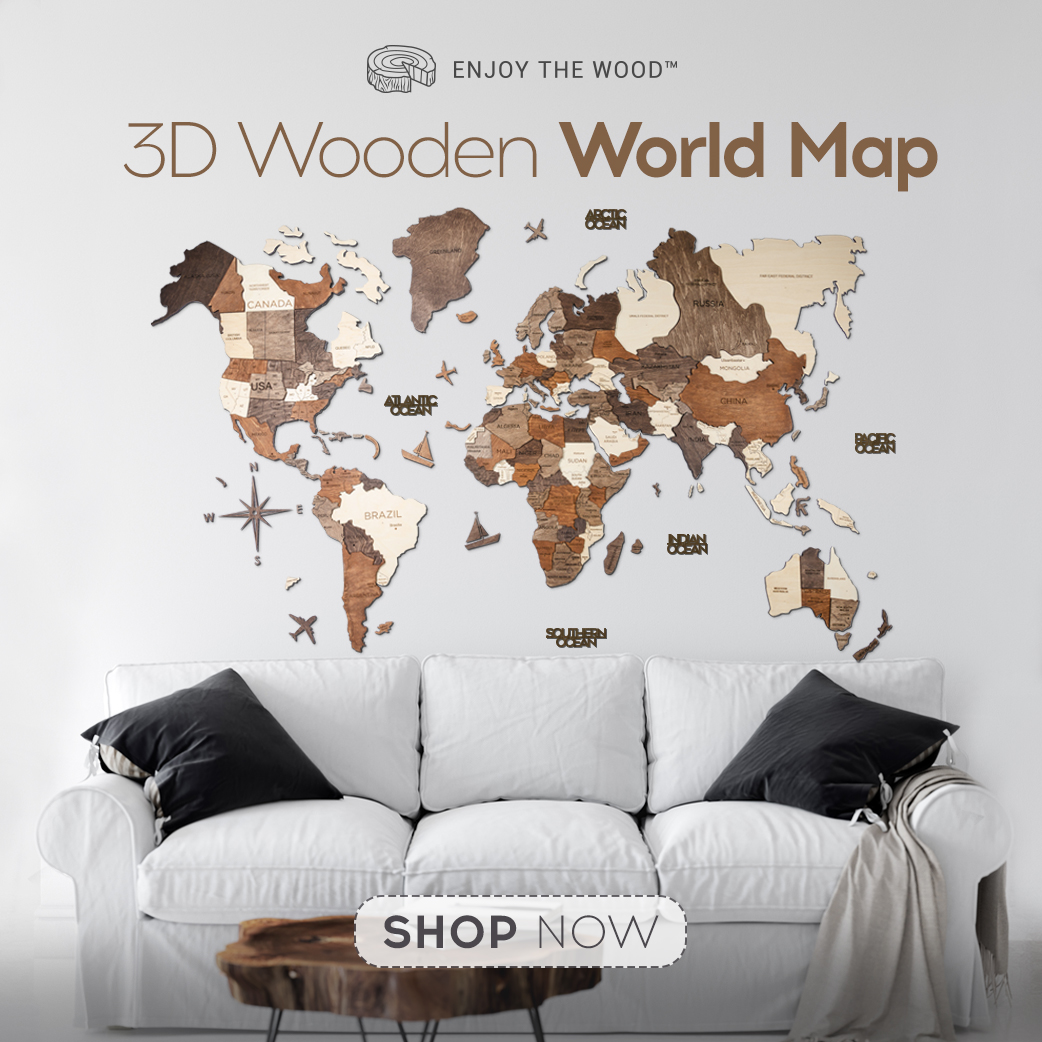 Multicolour World Wooden Map